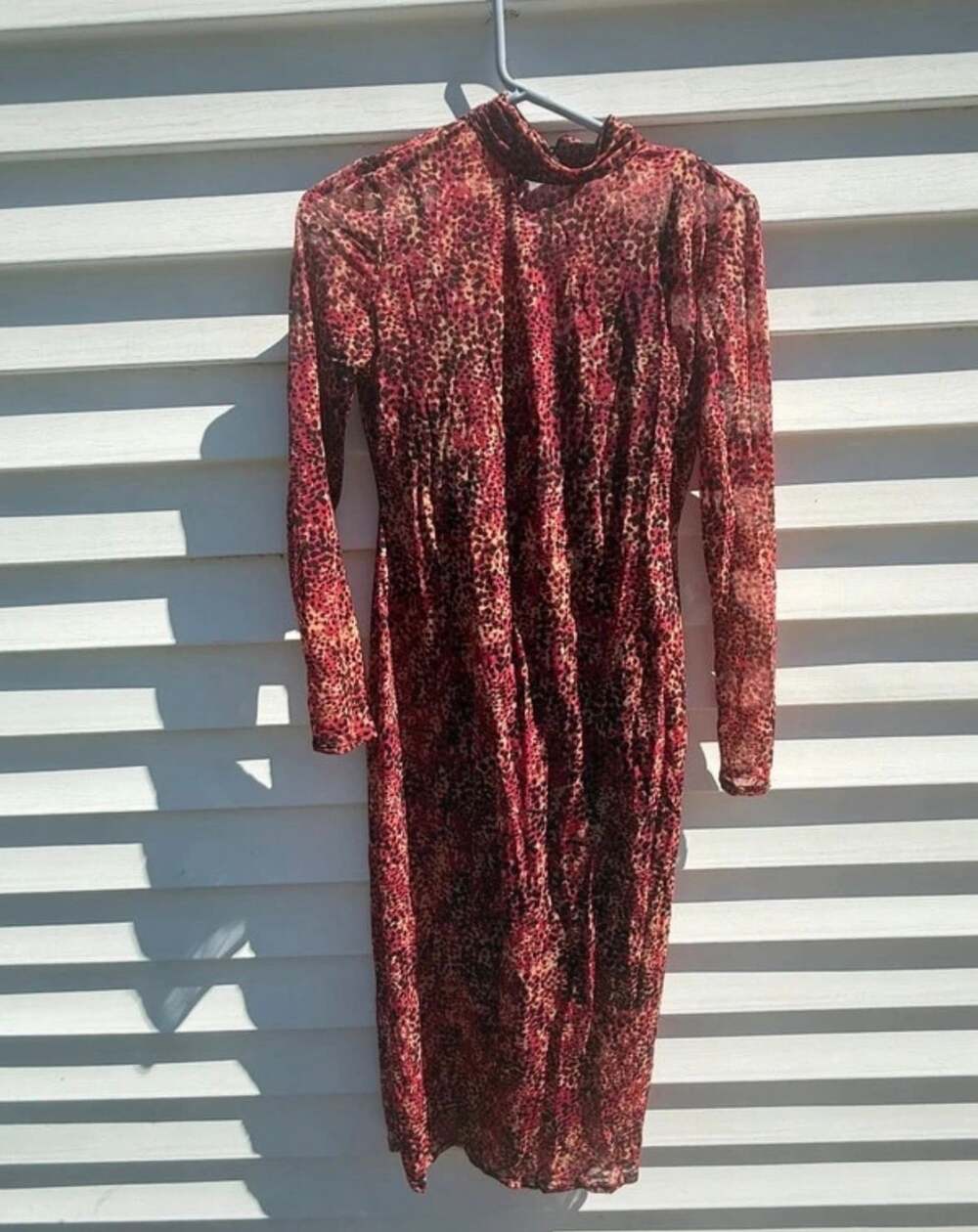 Bar III Mock Neck Midi Mesh Dress Size S Red Speckle Print